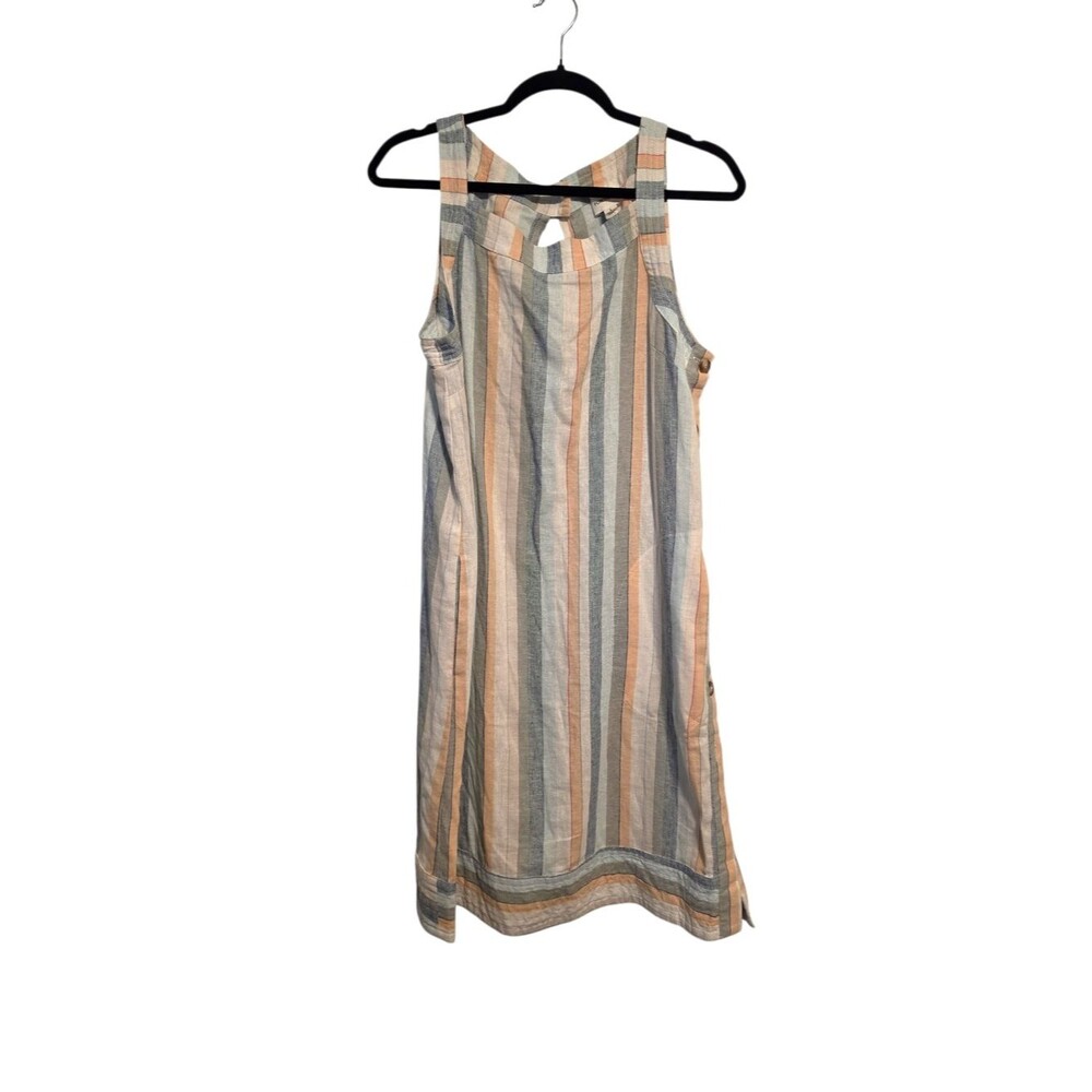 For Cynthia Linen Blend Side Button Dress Size Large Pastel Stripe